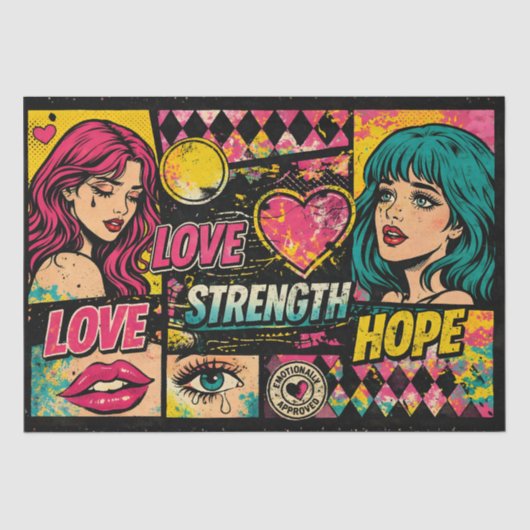 Comic Pop Art Decoupage Paper Love Strength Hope 薄葉紙 (正面)