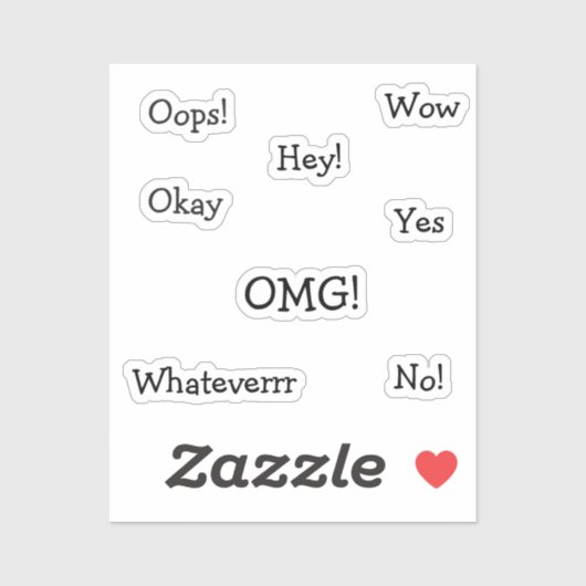 Comic Reaction Words | Funny Minimal Typography シール (シート)
