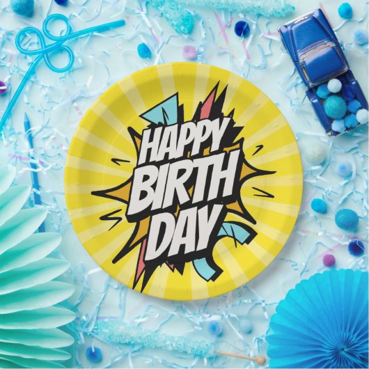 Comic Retro Happy Birthday! ペーパープレート (パーティー)