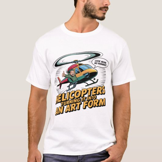Comic-Style Helicopter Pilot Art – “Look Mom" Tシャツ (正面)