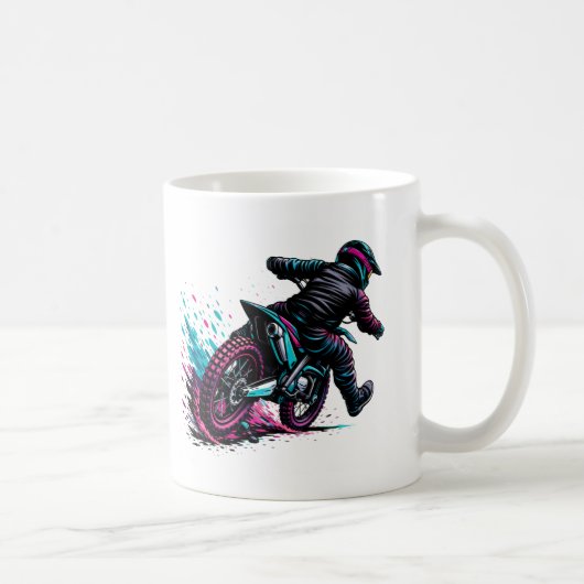 Comic Style Motocross Rider Mud Splash  コーヒーマグカップ (右)
