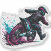 Comic Style Motocross Rider Mud Splash シール (正面)