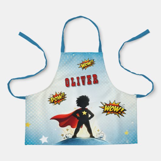 Comic Style Superhero Boy's Name  エプロン (正面)