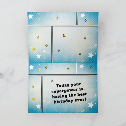 Comic Style Superhero Boy's Name Birthday カード (内部)