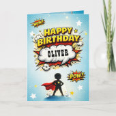 Comic Style Superhero Boy's Name Birthday カード (正面)