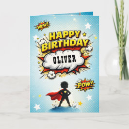 Comic Style Superhero Boy's Name Birthday カード