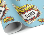 Comic Style Superhero Boy's Name Birthday  ラッピングペーパー (ロールコーナー)