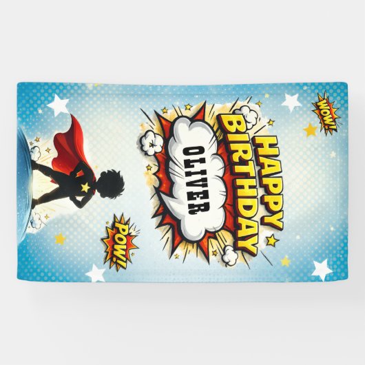 Comic Style Superhero Boy's Name Birthday 横断幕 (横)