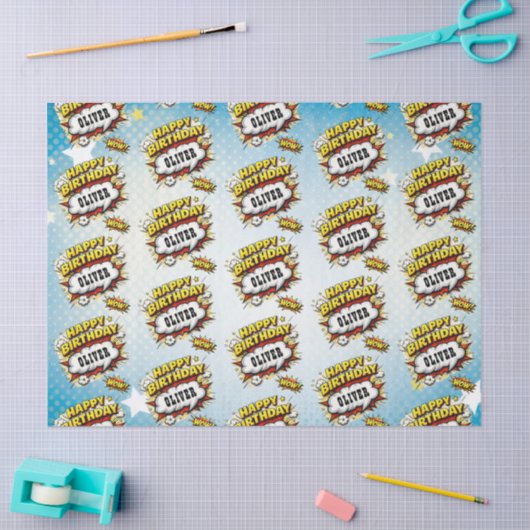 Comic Style Superhero Boy's Name Birthday  薄葉紙 (クラフト)