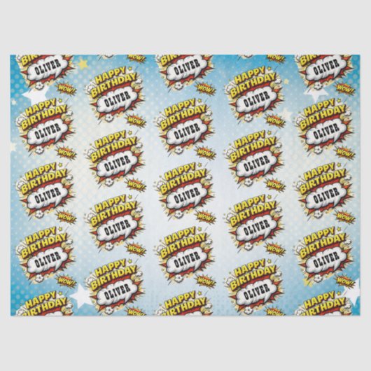 Comic Style Superhero Boy's Name Birthday  薄葉紙 (正面)