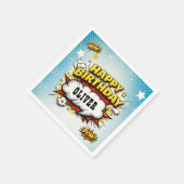 Comic Style Superhero Boy's Name Birthday Party  スタンダードカクテルナプキン (角)