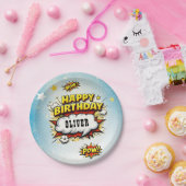 Comic Style Superhero Boy's Name Birthday Party ペーパープレート (パーティー)