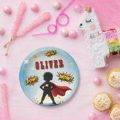 Comic Style Superhero Boy's Name Birthday Party ペーパープレート (パーティー)