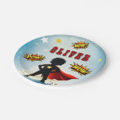 Comic Style Superhero Boy's Name Birthday Party ペーパープレート (アングル)