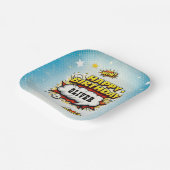 Comic Style Superhero Boy's Name Birthday Party  ペーパープレート (傾斜あり)