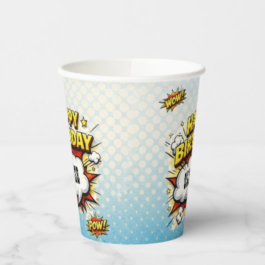 Comic Style Superhero Boy's Name Birthday Party  紙コップ (左)