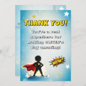 Comic Superhero Boy's Name Birthday サンキューカード (正面/裏面)