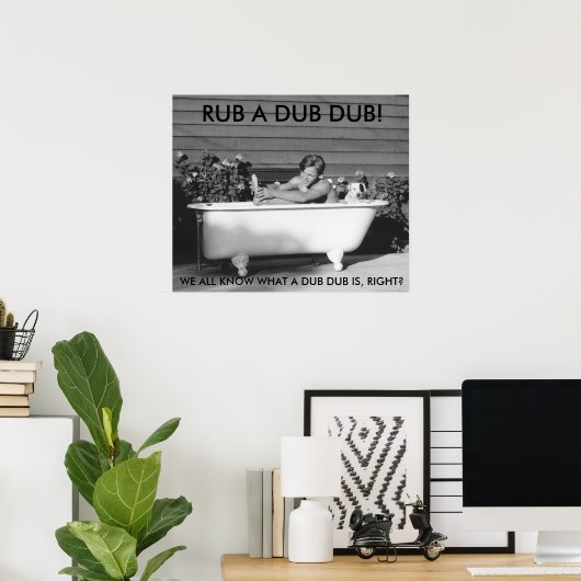 Comical Poster of Boy Bathing With His Dog ポスター (ホームオフィス)