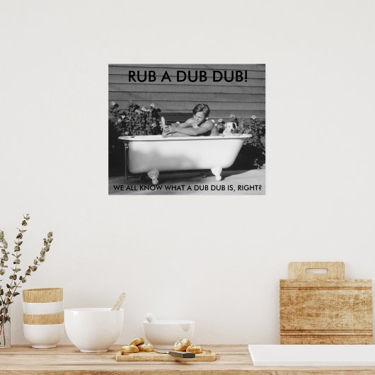 Comical Poster of Boy Bathing With His Dog ポスター (キッチン)