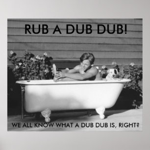 Comical Poster of Boy Bathing With His Dog ポスター