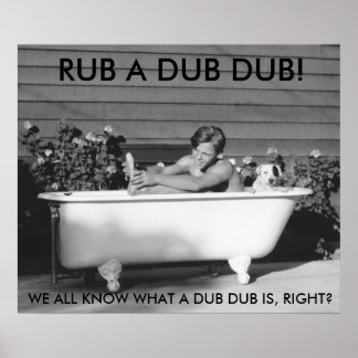 Comical Poster of Boy Bathing With His Dog ポスター