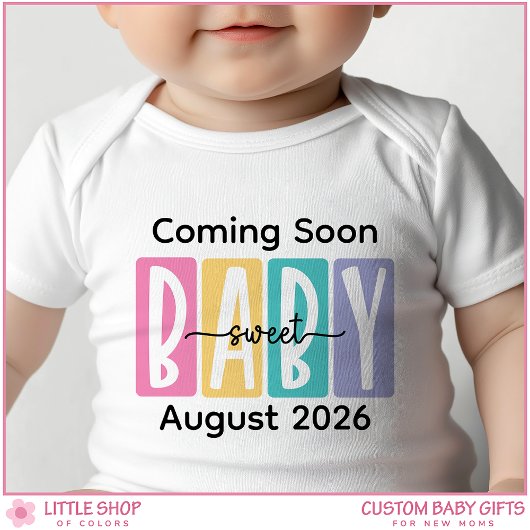 Coming Soon Custom Text Pregnancy Announcement ベビーボディスーツ