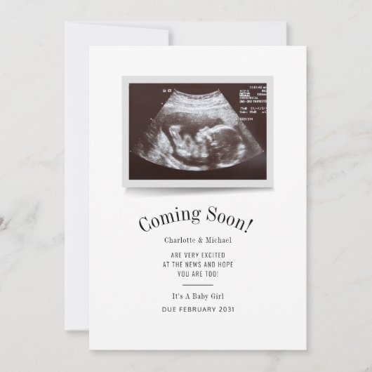 Coming Soon Ultrasound Photo Scan Baby Reveal 案内状 (正面)