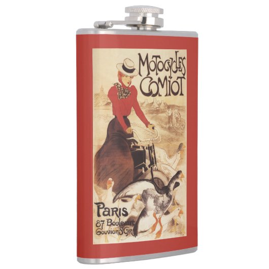 Comiot Motocyclesの女性およびガチョウの広告宣伝ポスター フラスク (右)