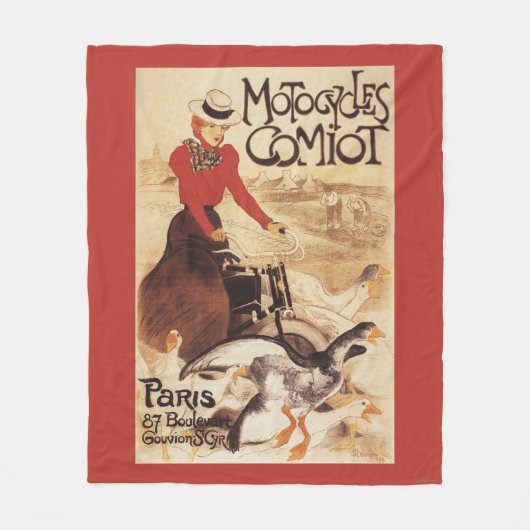 Comiot Motocyclesの女性およびガチョウの広告宣伝ポスター フリースブランケット (正面)