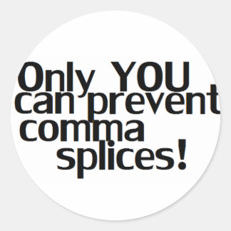 'Comma Splices' Whteステッカー ラウンドシール