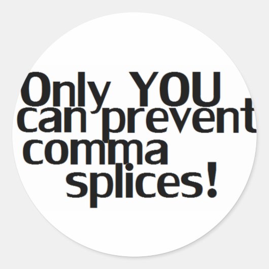 'Comma Splices' Whteステッカー ラウンドシール (正面)
