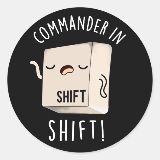 Commander In ShirtキーボーおもしろいドPun Dark BG ラウンドシール (正面)