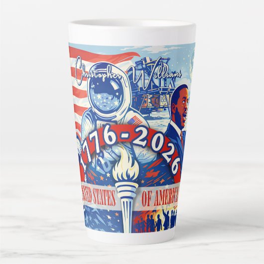 Commemorative 1776-2026 USA Personalized カフェラテマグ (正面)