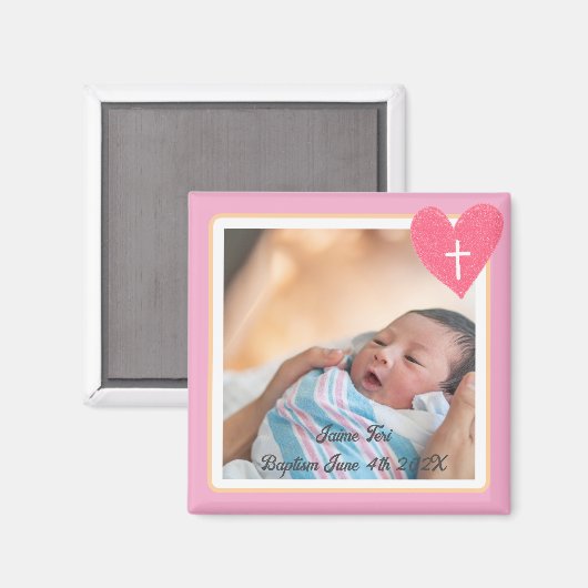 Commemorative Baptism Magnet - Christianity - Pink マグネット (正面/裏面)
