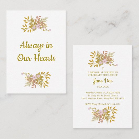 Commemorative Dear Ones Floral in Pink / Gold 名刺 (正面/裏面)