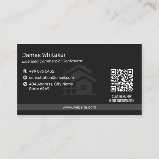 Commercial Building Contractors | Dark Minimalist 名刺 (裏面)