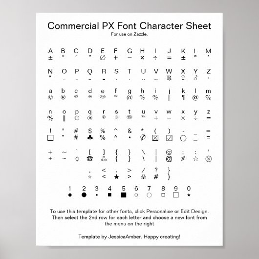Commercial PX Font Character Sheet for Zazzle ポスター (正面)
