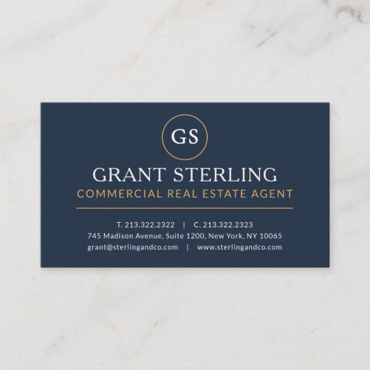 Commercial Real Estate Agent Navy Blue Gold Luxury 名刺 (正面)