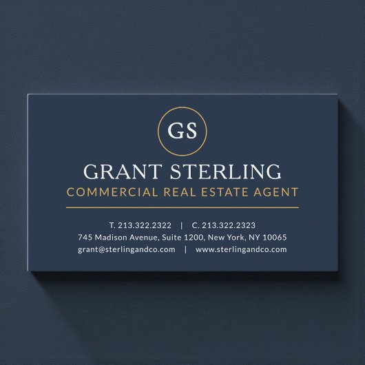 Commercial Real Estate Agent Navy Blue Gold Luxury 名刺