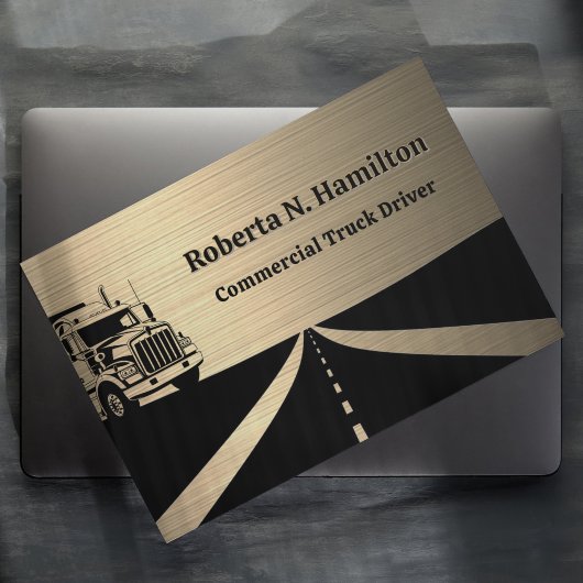 Commercial Truck Driver and Highway QR Code Gold 名刺