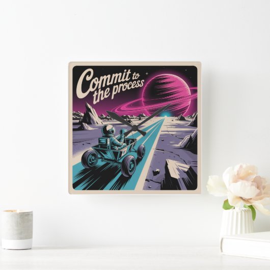 Commit To The Process スクエア壁時計 (ホーム)