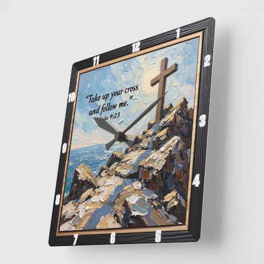 Commitment's Hour: Embrace Your Cross スクエア壁時計 (傾斜)