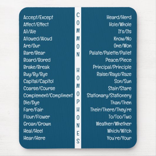Common Homophones Englishスペルリファレンスガイド マウスパッド (正面)