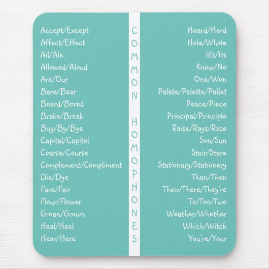 Common Homophones Englishスペルリファレンスガイド マウスパッド (正面)