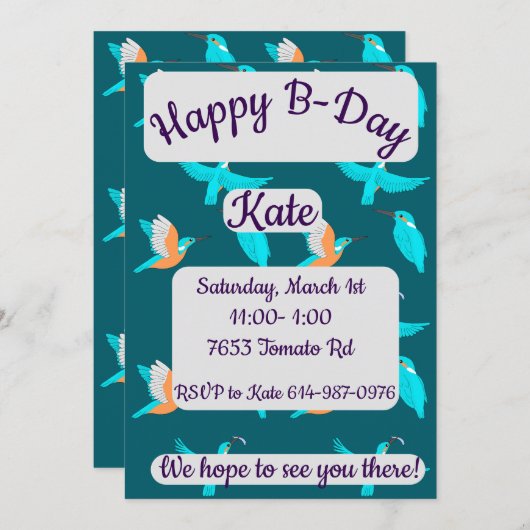 Common Kingfishers Happy Birthday 招待状 (正面/裏面)