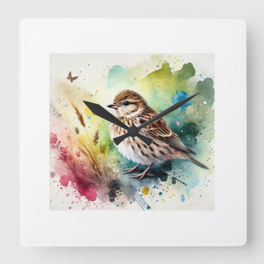 Common Linnet 210724AREF102 - Watercolor スクエア壁時計 (正面)