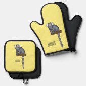 Common marmoset cartoonイラストレーション 鍋つかみ&鍋敷きセット (正面/裏面)