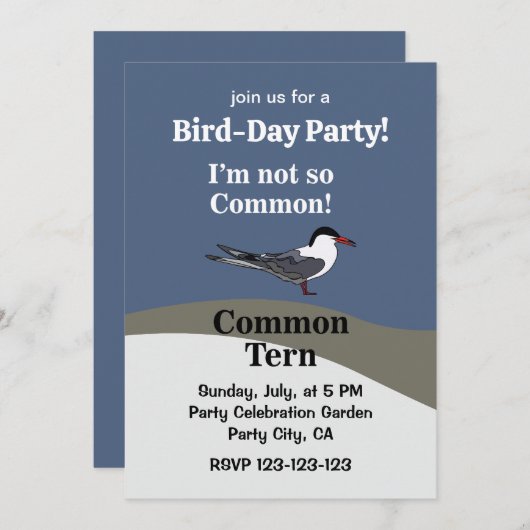 Common Tern Seabird Funny Birthday Party 招待状 (正面/裏面)