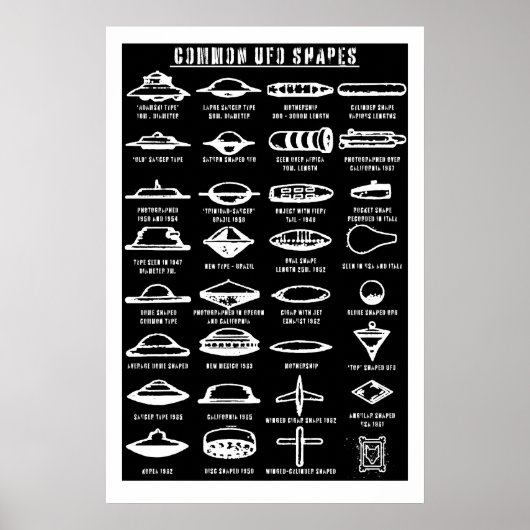 Common UFO Shapes Art Print Sci-Fi Flying Saucer ポスター (正面)