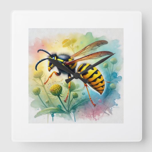 Common wasp 130924AREF110 - Watercolor スクエア壁時計 (正面)